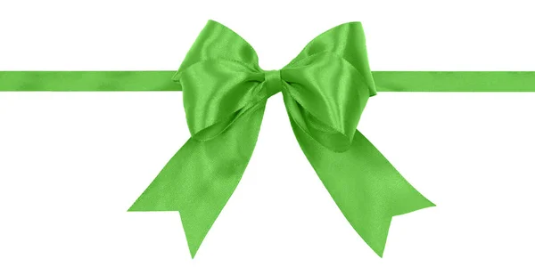 Gift Card Concept Shiny Green Satin Ribbon Bow Isolated White — Stock Photo, Image