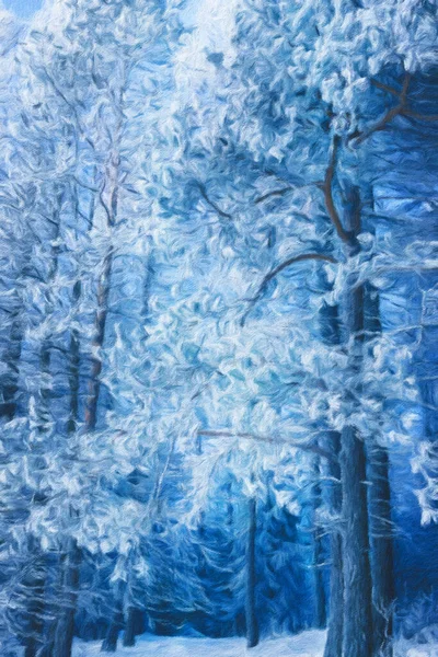 Ψηφιακή Τέχνη Ζωγραφική Καμβά Μπλε Τονισμένη Εικόνα Του Χειμερινού Δάσους — Φωτογραφία Αρχείου