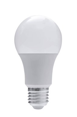 Modern LED enerji tasarruflu beyaz ampul yakın plan beyaz arka planda izole. Şeffaf arkaplanı olan PNG dosyası.
