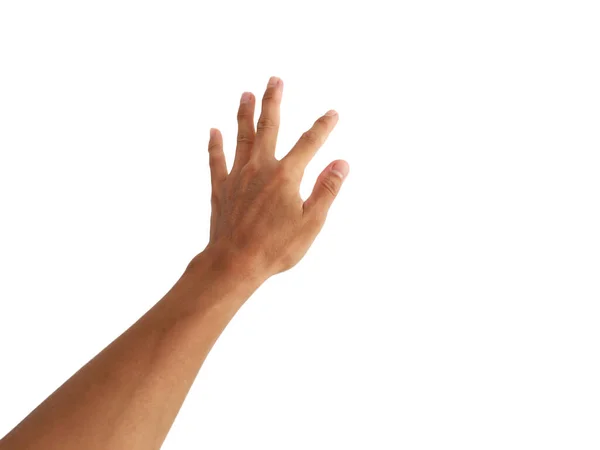 Mâna Omului Asiatic Este Spectacol Gest Fundal Alb — Fotografie, imagine de stoc