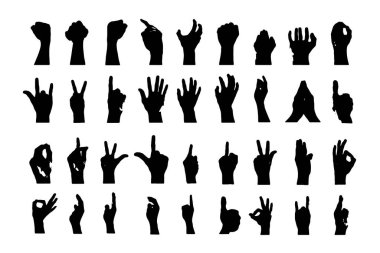 Silüet klipte el koleksiyonu beyaz arkaplan üzerinde vektör tarafından çoklu tasarım sanat simgesi