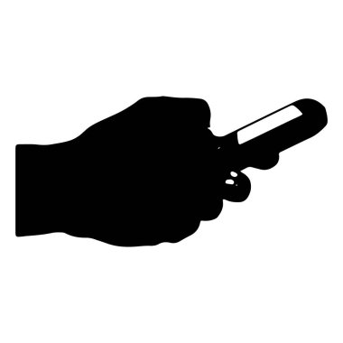 El cep telefonunu beyaz arkaplanda siluet şarjör resim simgesinde tutuyor