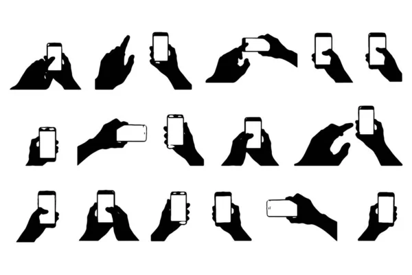 Hand Met Smartphone Silhouet Clip Art Icoon Collectie Witte Achtergrond — Stockvector