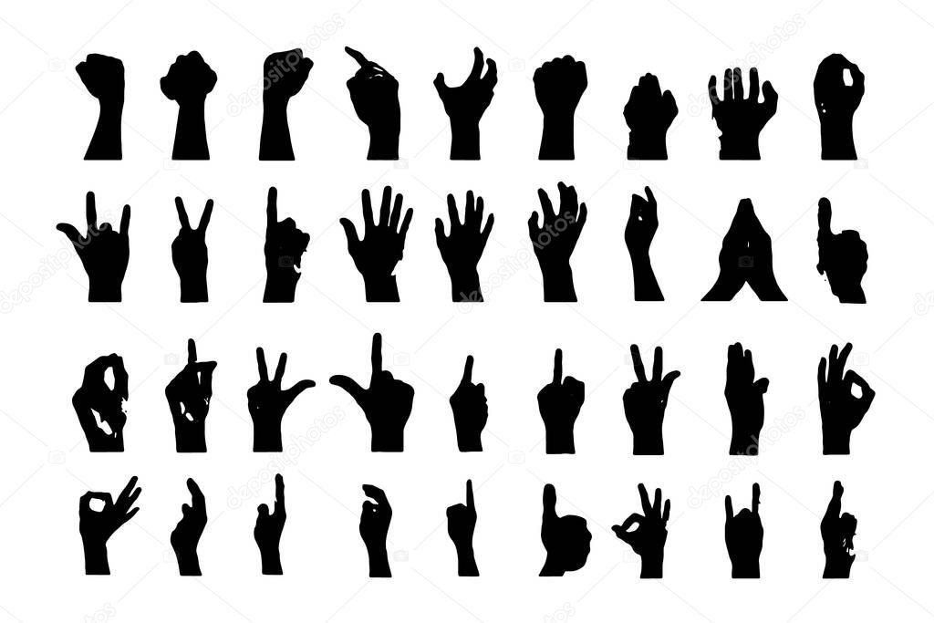 hand collection in silhouette clip art icon multiple design by vector on white background