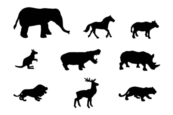 Collection Animale Silhouette Par Vecteur Avec Fond Blanc — Image vectorielle