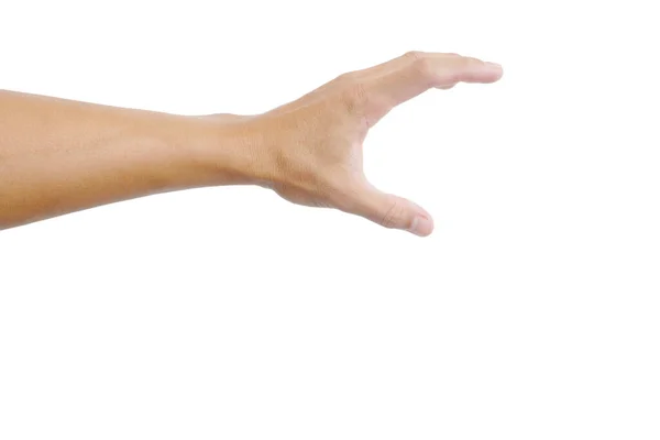 Mâna Omului Este Spectacol Gest Fundal Alb — Fotografie, imagine de stoc
