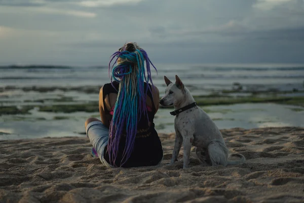 hippie hipster woman  with dog