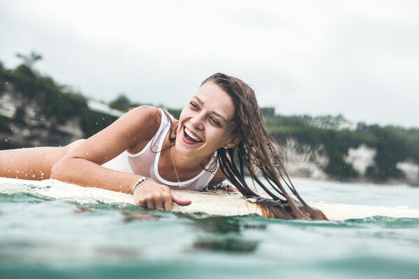 beautiful woman  in the ocean surf