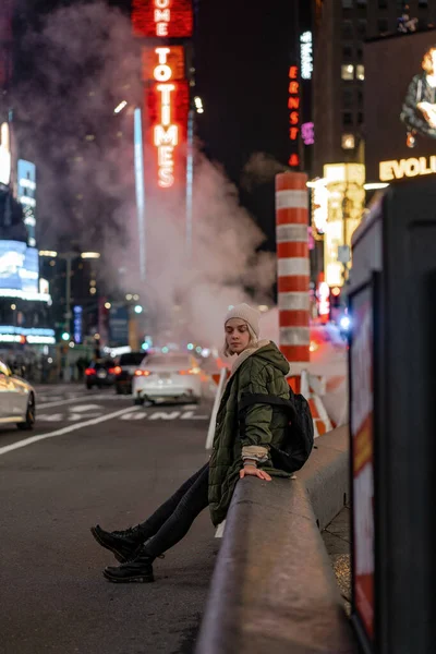 Boldog Divat Izgatott Hogy Times Square Nyc — Stock Fotó