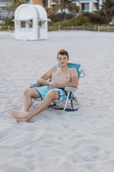 Young Man Beach Miami Vacation Miami — Stockfoto