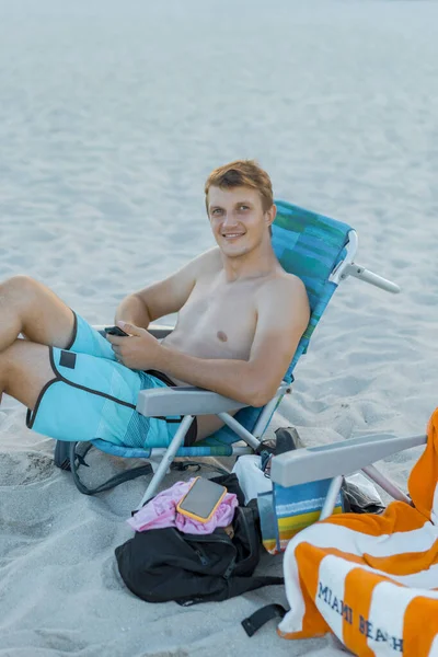 Young Man Beach Miami Vacation Miami — Stockfoto