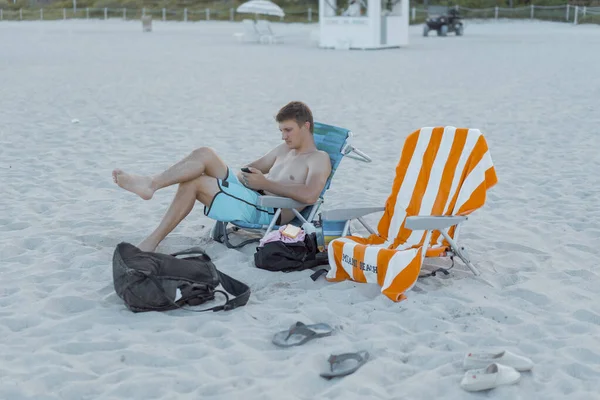 Young Man Beach Miami Vacation Miami — Stock Photo, Image