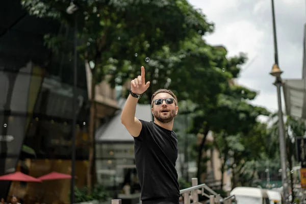 Attractive Happy Man Smiling Street Kuala Lumpur Urban Men Clothing — Stock Photo, Image