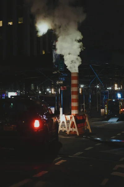 New York Night Steam Striped Pipe — Stock Photo, Image