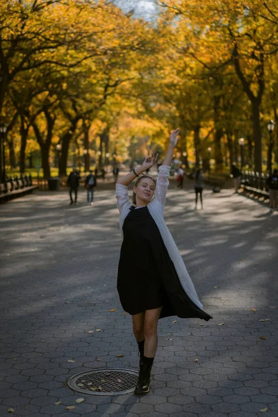 New York Manhattan Central Park Outono Ponte Sobre Lago Jovem — Fotografia de Stock