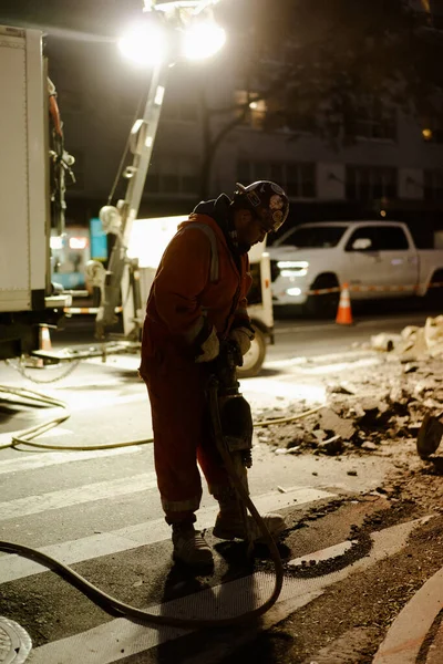 New York, Manhattan, Times Meydanı, gece yol onarımı.