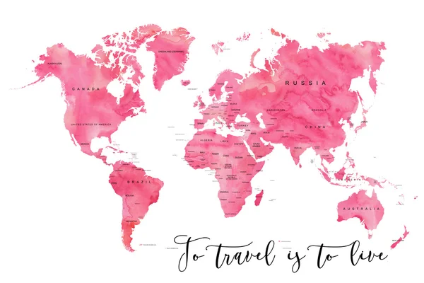 Világ Térkép tele van rózsaszín akvarell hatás — Stock Fotó