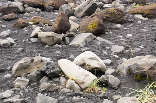 Rochers dans la plage de sable noir — Photo