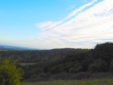 Ormanlı tepeler ve uzak ufukta akşam vakti