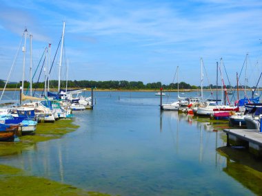 Tekneler ve yatlar marinada suyun üstünde.