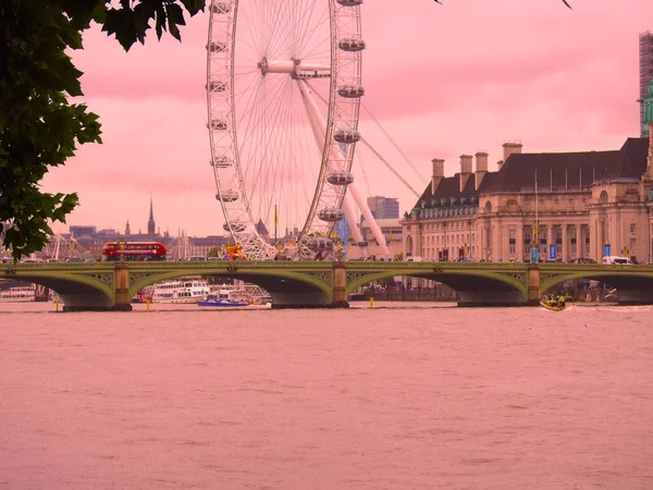Вид Метушливий Міст Рожеве Тоноване Оглядове Колесо Лондоні — стокове фото