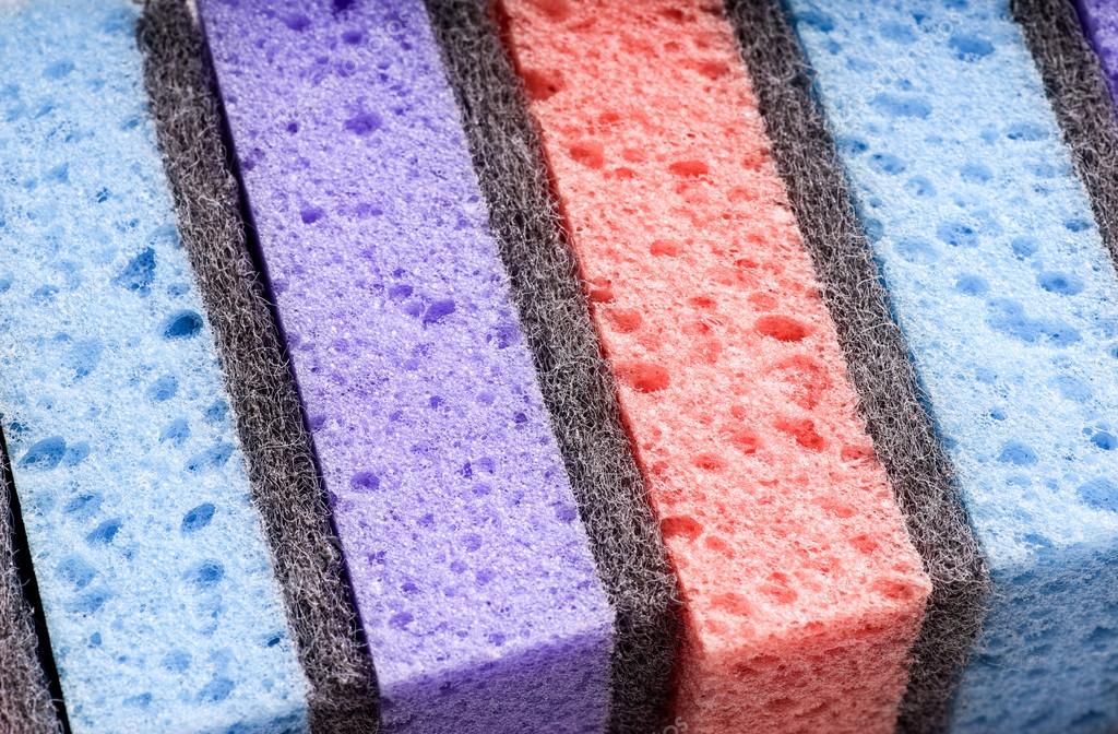 Scouring pads , cleaning items in several colors Stock Photo by