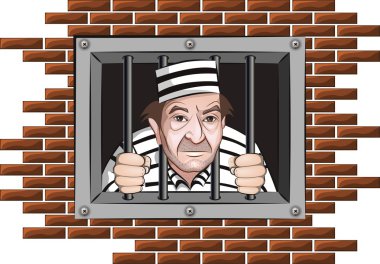 The prisoner looks out of the window through a lattice clipart