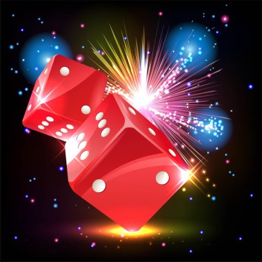 Havai fişek bir arka plan üzerinde oyun zar