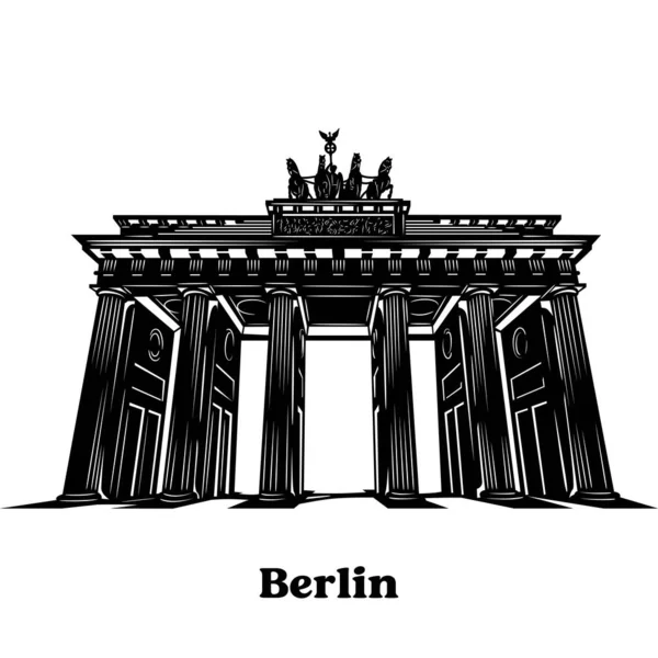 Берлин Черный Силуэт Бранденбургских Ворот Детальный Рисунок Лицензионные Стоковые Иллюстрации