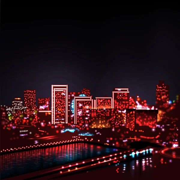 Skyline de la ville aux lumières nocturnes — Image vectorielle