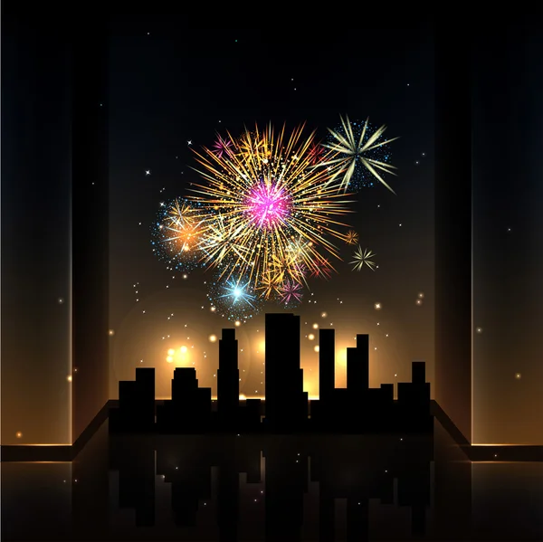 Fireworks over Night City — Stock Vector