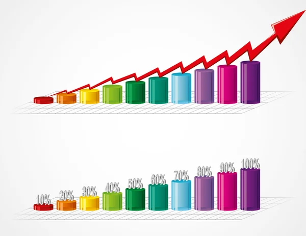 Gráfico de barras com seta ascendente — Vetor de Stock