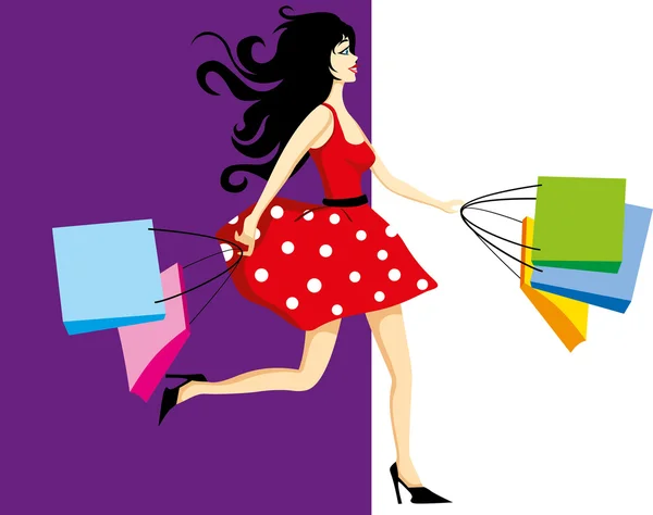 Hermosa mujer con bolsas de compras — Vector de stock