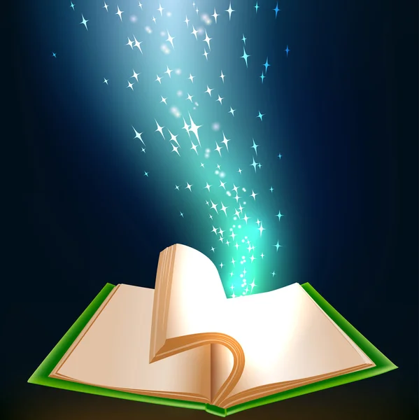 Buch mit magischem Licht — Stockvektor