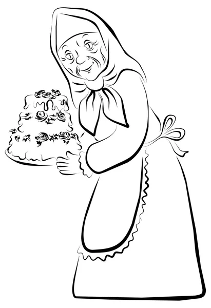 Vecchia donna in possesso di torta — Vettoriale Stock
