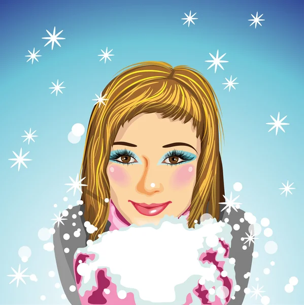 Fille avec flocon de neige — Image vectorielle