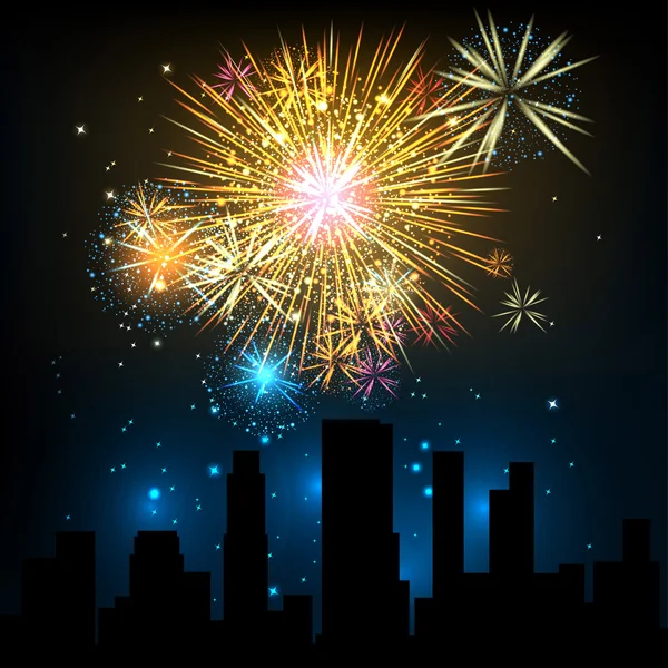 Fireworks at Night City — Stock Vector