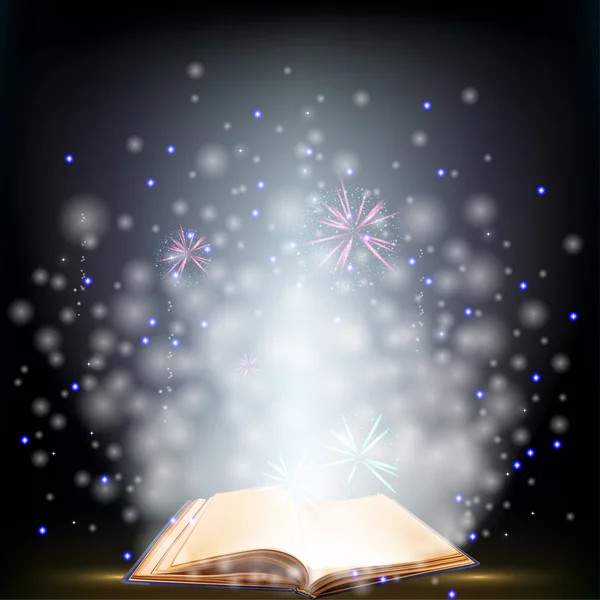 Opende magische boek met glanzende — Stockvector