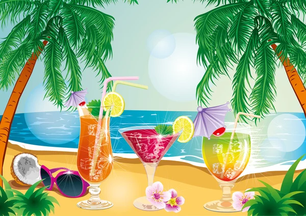 Tropical island cocktail — Stock Vector