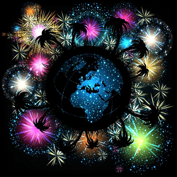 Collection of Colorful fireworks, sparklers, salute and petards explosions — Stock Vector
