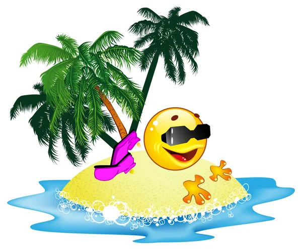 Emoticon si trova su una spiaggia — Vettoriale Stock
