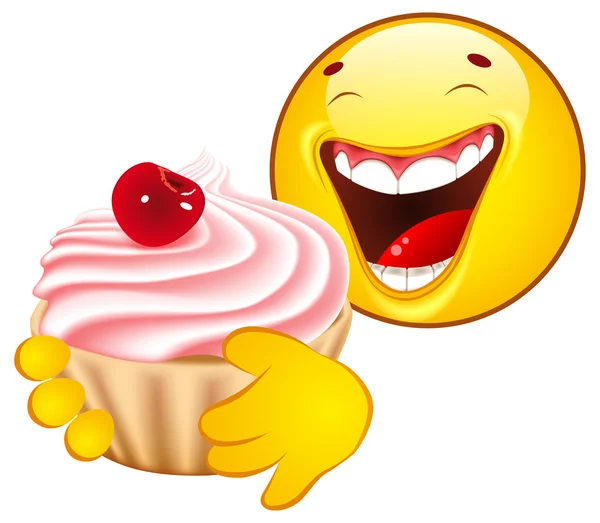 Emoticon manger un dessert — Image vectorielle