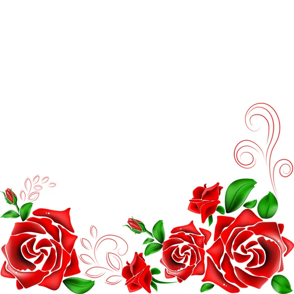 Stylized roses frame isolated on a white background — Stock Vector