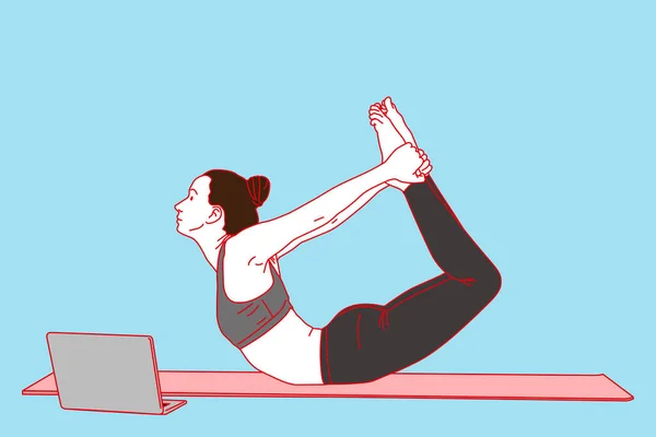Femmes Faisant Illustration Vectorielle Yoga Ligne — Image vectorielle