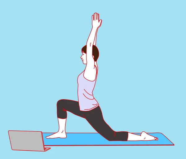 Femmes Faisant Illustration Vectorielle Yoga Ligne — Image vectorielle