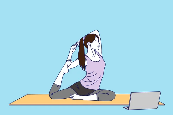 Mujeres Haciendo Yoga Línea Vector Illustrationprint — Vector de stock