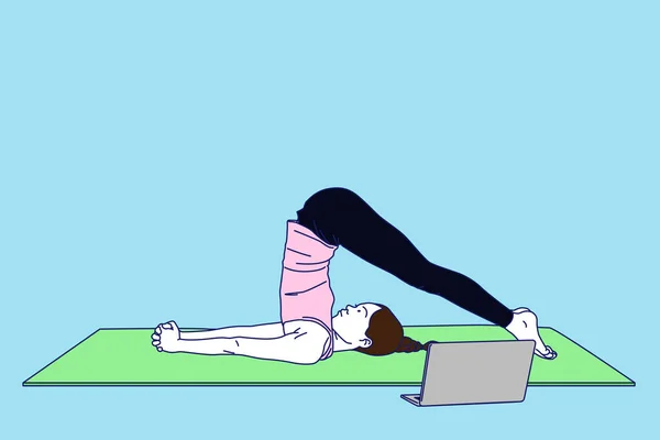 Frauen Beim Online Yoga Vektorillustrationdrucken — Stockvektor