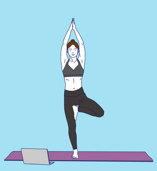 Femmes Faisant Yoga Ligne Illustration Vectorielleimprimer — Image vectorielle