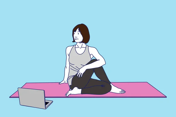 Mujeres Haciendo Yoga Línea Vector Illustrationprint — Vector de stock
