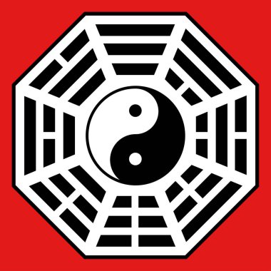 Yin ve Yang kozmik güç sembolü, vektör illüstrasyonu